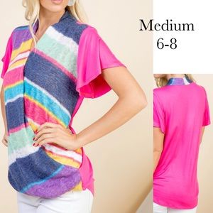 MAI SOLI Womens Cross Over Multicolored Pink Top Size Medium